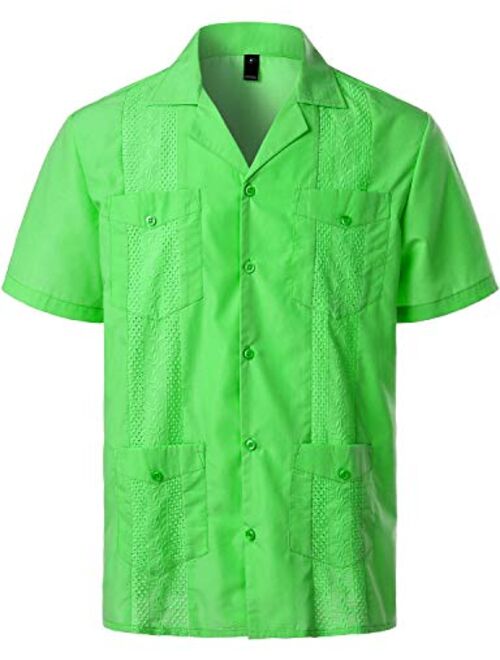 VATPAVE Mens Short Sleeve Button Down Cuban Guayabera Shirts