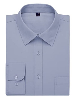 Alimens & Gentle Men's Basic Business Dress Shirt Regular Fit Long Sleeve Solid Color Button Down Shirts