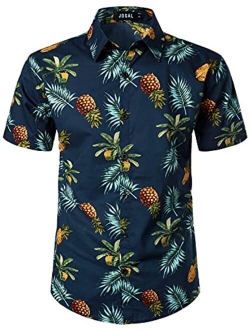 JOGAL Men's Cotton Button Down Short Sleeve Hawaiian Shirt