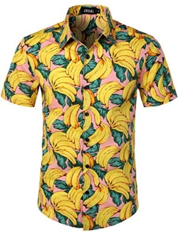 JOGAL Men's Cotton Button Down Short Sleeve Hawaiian Shirt