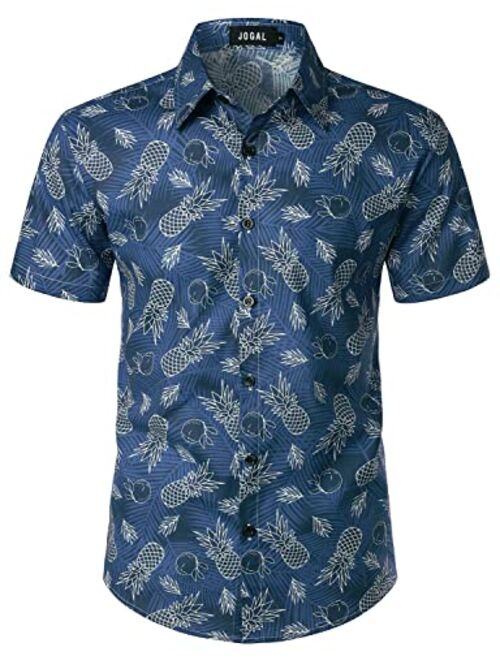 JOGAL Men's Cotton Button Down Short Sleeve Hawaiian Shirt