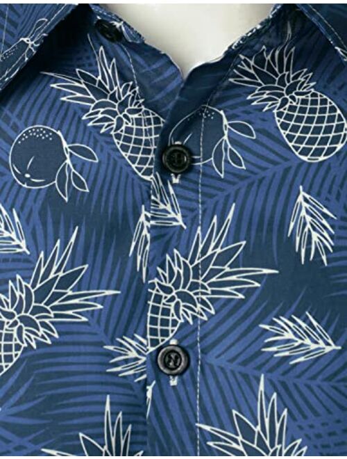 JOGAL Men's Cotton Button Down Short Sleeve Hawaiian Shirt