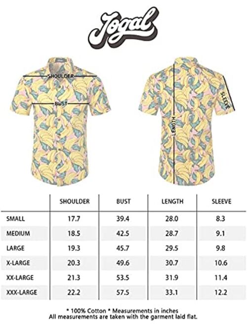 JOGAL Men's Cotton Button Down Short Sleeve Hawaiian Shirt