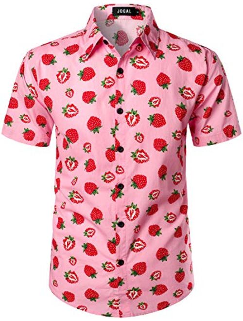 JOGAL Men's Cotton Button Down Short Sleeve Hawaiian Shirt