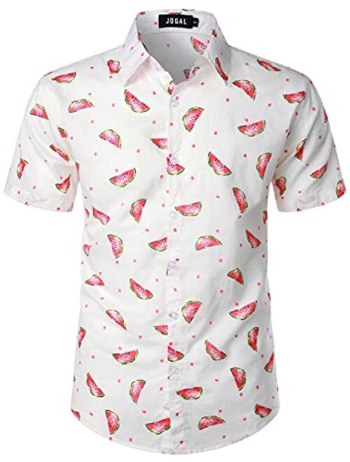 JOGAL Men's Cotton Button Down Short Sleeve Hawaiian Shirt