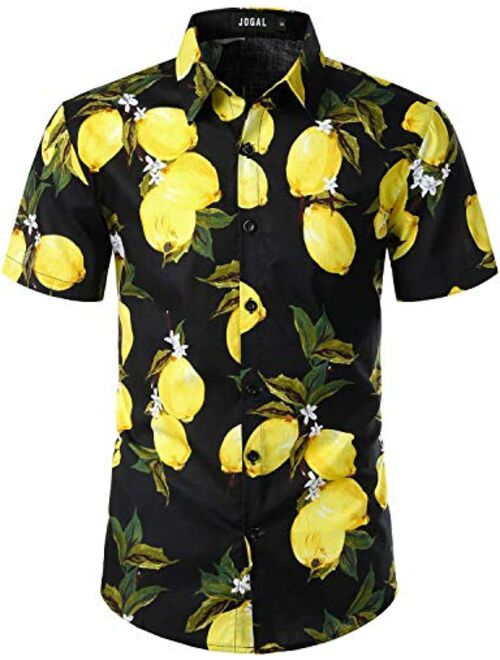 JOGAL Men's Cotton Button Down Short Sleeve Hawaiian Shirt