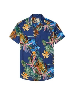 Damipow Hawaiian Shirts for Men Short Sleeve Aloha Beach Shirt Floral Summer Casual Button Down Shirts