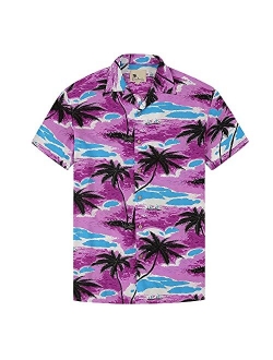 Damipow Hawaiian Shirts for Men Short Sleeve Aloha Beach Shirt Floral Summer Casual Button Down Shirts