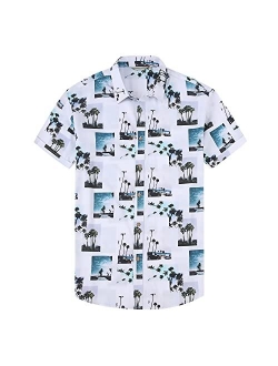 Damipow Hawaiian Shirts for Men Short Sleeve Aloha Beach Shirt Floral Summer Casual Button Down Shirts