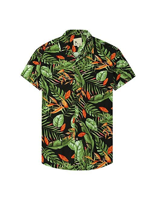 Damipow Hawaiian Shirts for Men Short Sleeve Aloha Beach Shirt Floral Summer Casual Button Down Shirts