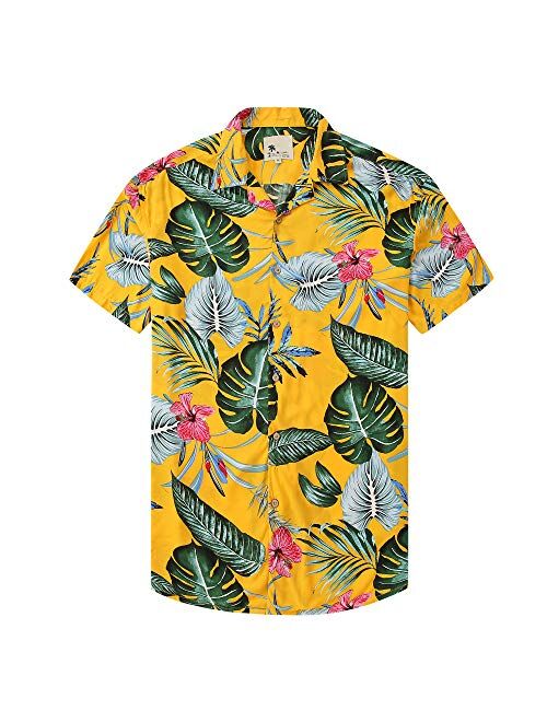 Damipow Hawaiian Shirts for Men Short Sleeve Aloha Beach Shirt Floral Summer Casual Button Down Shirts