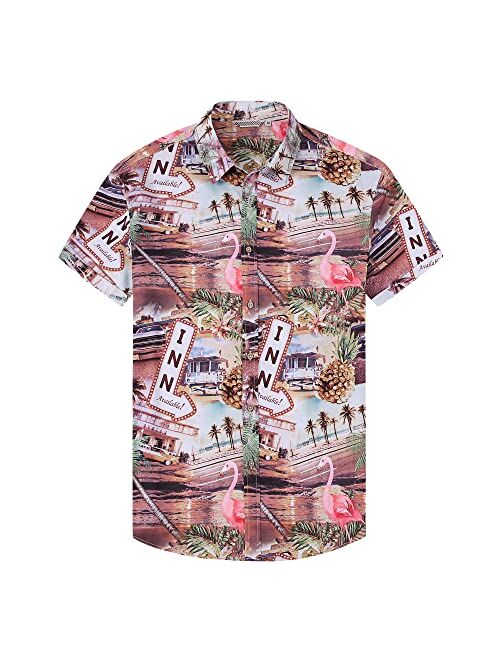 Damipow Hawaiian Shirts for Men Short Sleeve Aloha Beach Shirt Floral Summer Casual Button Down Shirts