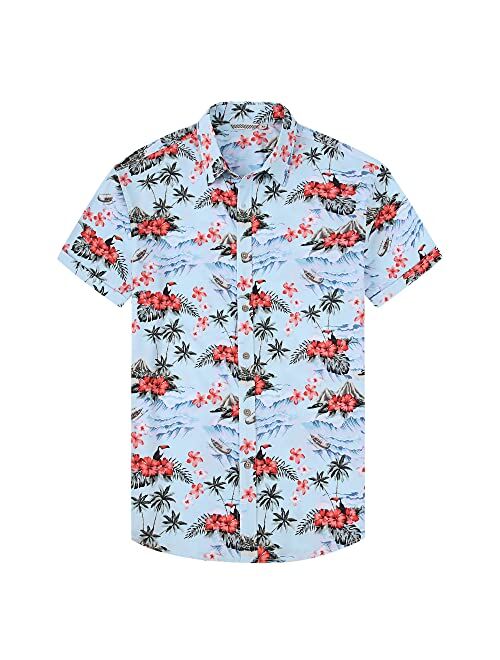 Damipow Hawaiian Shirts for Men Short Sleeve Aloha Beach Shirt Floral Summer Casual Button Down Shirts