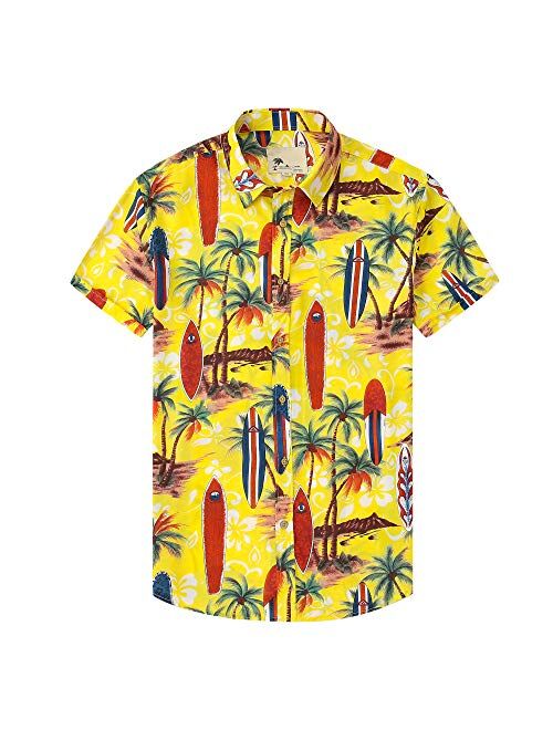 Damipow Hawaiian Shirts for Men Short Sleeve Aloha Beach Shirt Floral Summer Casual Button Down Shirts