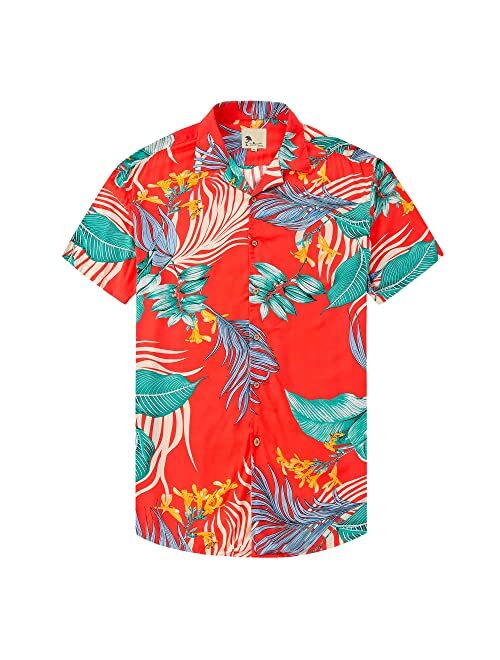 Damipow Hawaiian Shirts for Men Short Sleeve Aloha Beach Shirt Floral Summer Casual Button Down Shirts