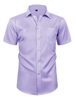 Alimens & Gentle Mens Short Sleeve Dress Shirts Wrinkle Free Solid Casual Button Down Shirts with Pocket