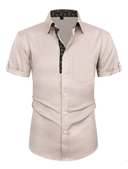 Alimens & Gentle Mens Short Sleeve Dress Shirts Wrinkle Free Solid Casual Button Down Shirts with Pocket