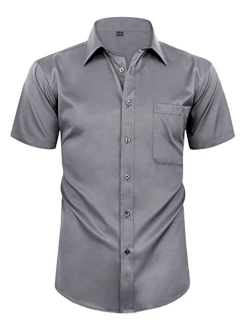 Alimens & Gentle Mens Short Sleeve Dress Shirts Wrinkle Free Solid Casual Button Down Shirts with Pocket