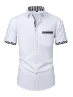 Alimens & Gentle Mens Short Sleeve Dress Shirts Wrinkle Free Solid Casual Button Down Shirts with Pocket