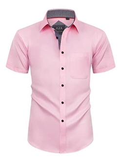 Alimens & Gentle Mens Short Sleeve Dress Shirts Wrinkle Free Solid Casual Button Down Shirts with Pocket