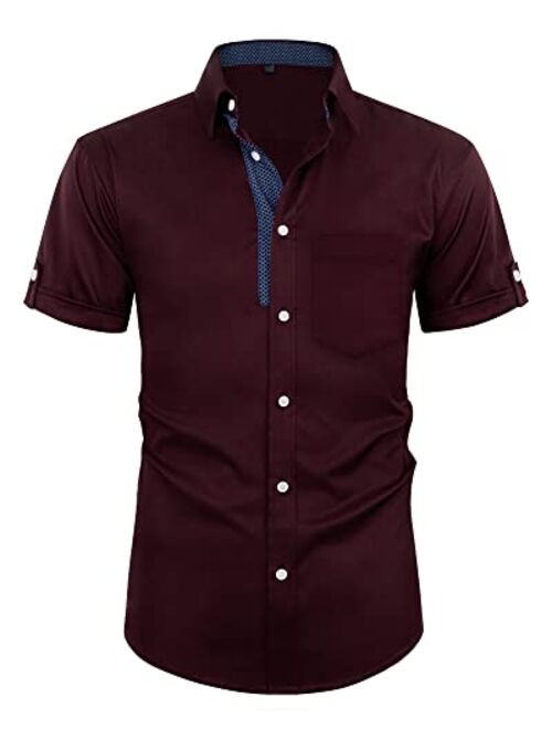 Alimens & Gentle Mens Short Sleeve Dress Shirts Wrinkle Free Solid Casual Button Down Shirts with Pocket