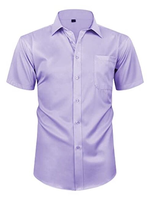 Alimens & Gentle Mens Short Sleeve Dress Shirts Wrinkle Free Solid Casual Button Down Shirts with Pocket