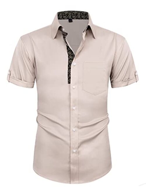 Alimens & Gentle Mens Short Sleeve Dress Shirts Wrinkle Free Solid Casual Button Down Shirts with Pocket