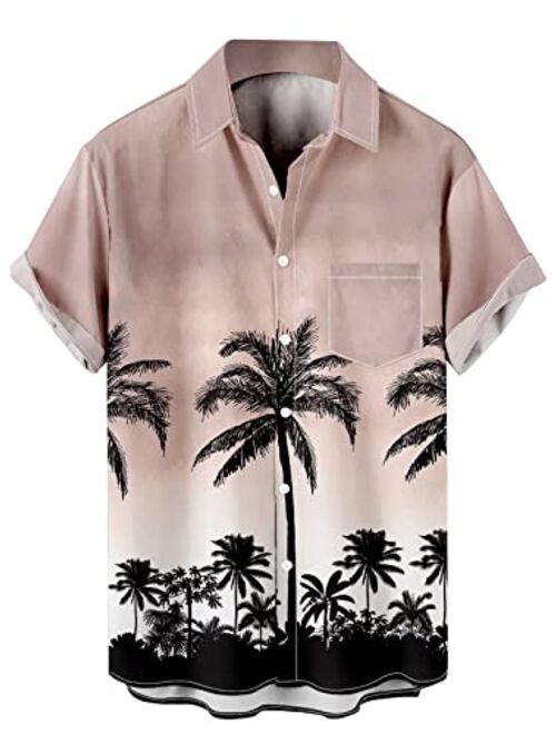 WHO IN SHOP Men's Short Sleeve Button Down Bowling Shirts Hawaiian Casual Printed Beach Shirt Summer Regular Fit Top