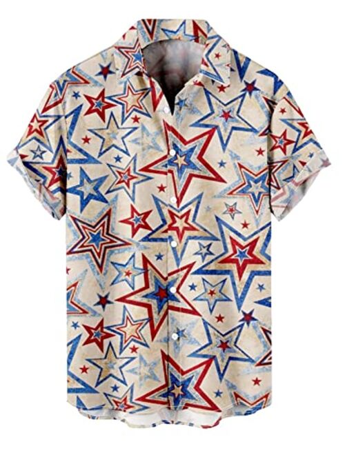 WHO IN SHOP Men's Short Sleeve Button Down Bowling Shirts Hawaiian Casual Printed Beach Shirt Summer Regular Fit Top