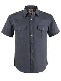 COEVALS CLUB Men's Western Cowboy Short Sleeve Pearl Snap Casual Plaid Work Shirts