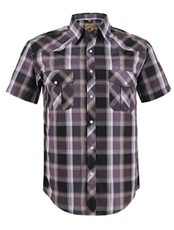 COEVALS CLUB Men's Western Cowboy Short Sleeve Pearl Snap Casual Plaid Work Shirts