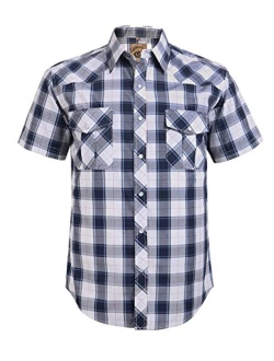 COEVALS CLUB Men's Western Cowboy Short Sleeve Pearl Snap Casual Plaid Work Shirts