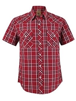 COEVALS CLUB Men's Western Cowboy Short Sleeve Pearl Snap Casual Plaid Work Shirts