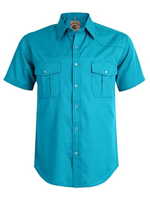 COEVALS CLUB Men's Western Cowboy Short Sleeve Pearl Snap Casual Plaid Work Shirts