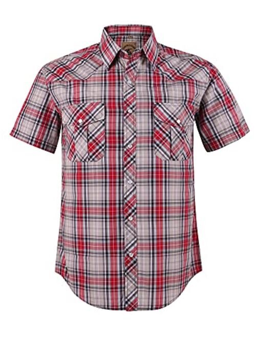 COEVALS CLUB Men's Western Cowboy Short Sleeve Pearl Snap Casual Plaid Work Shirts