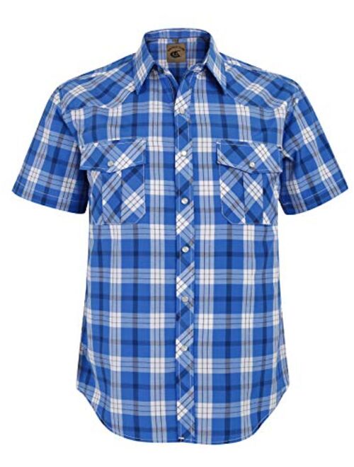 COEVALS CLUB Men's Western Cowboy Short Sleeve Pearl Snap Casual Plaid Work Shirts