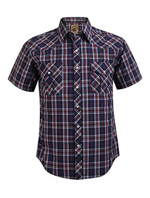 COEVALS CLUB Men's Western Cowboy Short Sleeve Pearl Snap Casual Plaid Work Shirts