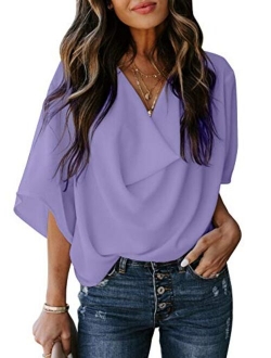 Womens Blouses and Tops Short Sleeve Chiffon Shirts and Tops