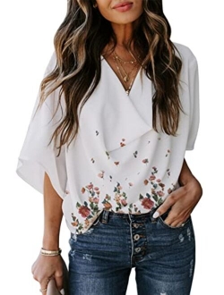 Womens Blouses and Tops Short Sleeve Chiffon Shirts and Tops