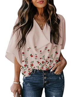 Womens Blouses and Tops Short Sleeve Chiffon Shirts and Tops