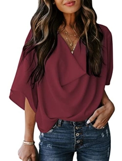 Womens Blouses and Tops Short Sleeve Chiffon Shirts and Tops