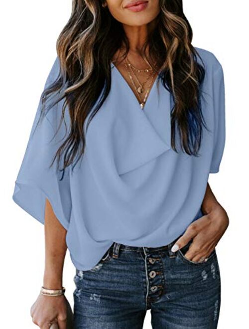 Dokotoo Womens Blouses and Tops Short Sleeve Chiffon Shirts and Tops