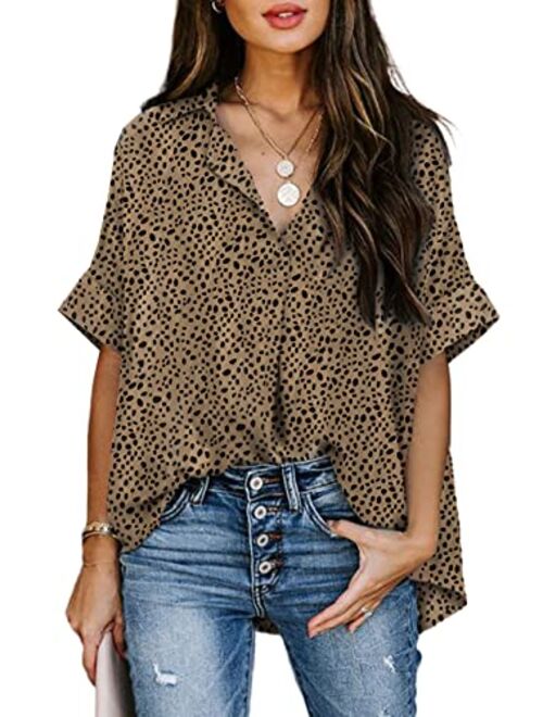 Dokotoo Womens Blouses and Tops Short Sleeve Chiffon Shirts and Tops