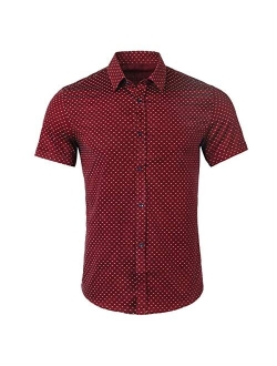 WULFUL Men's Casual Short Sleeve Button Down Shirt Printed Cotton Business Dress Shirts