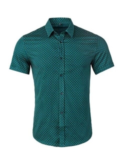 WULFUL Men's Casual Short Sleeve Button Down Shirt Printed Cotton Business Dress Shirts