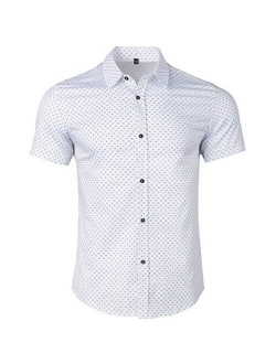 WULFUL Men's Casual Short Sleeve Button Down Shirt Printed Cotton Business Dress Shirts