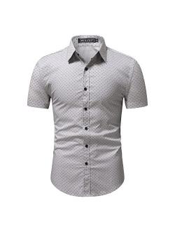 WULFUL Men's Casual Short Sleeve Button Down Shirt Printed Cotton Business Dress Shirts