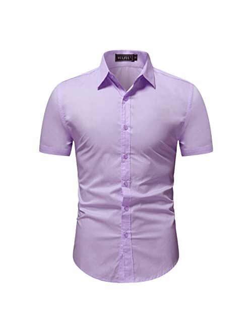 WULFUL Men's Casual Short Sleeve Button Down Shirt Printed Cotton Business Dress Shirts