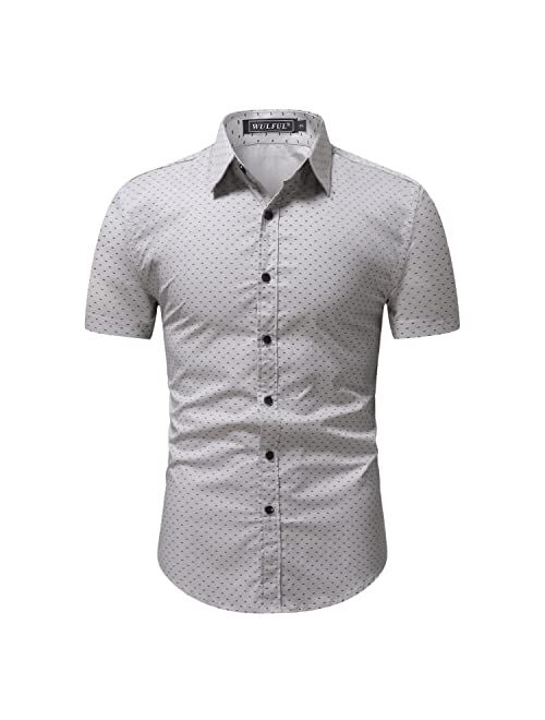 WULFUL Men's Casual Short Sleeve Button Down Shirt Printed Cotton Business Dress Shirts