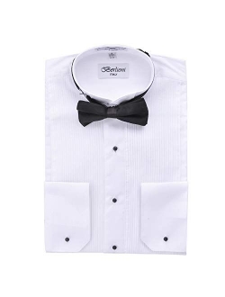 Mens Long Sleeve Tuxedo Dress Shirt Bow Tie French Convertible Cuffs